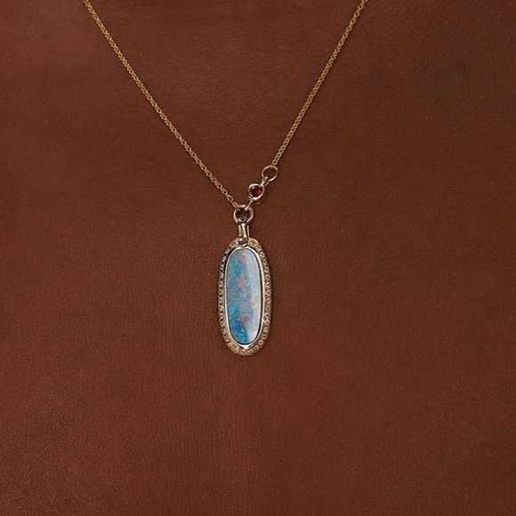 Scosha The Simone 14k Gold Opal Diamond Ruby Pendant Necklace Nwt — image 4 of 4